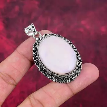 Подвеска из розового опала, драгоценный камень ручной работы, 925 пробы, кулон, уникальный дизайн, ювелирное изделие, для женщин 2.28 Inches розовый