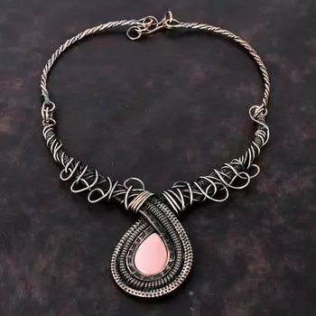 Pink Opal Necklace Copper Wire Wrapped Necklace Adjustable Necklace Handmade Jewelry Gemstone Necklace Beautiful Copper Jewelry Gift For Mom