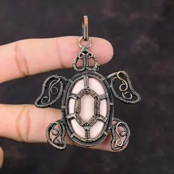 Pink Opal Pendant Copper Wire Wrapped Jewelry Gemstone Pendant Handmade Pendant Copper Wire Wrap Jewelry Tortoise Pendant Anniversary Gifts