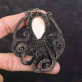 Pink Opal Pendant Copper Wire Wrapped Pendant Octopus Pendant Handmade Jewelry Natural Gemstone Pendant Copper Wire Jewelry Anniversary Gift