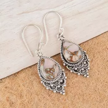 Pink Opal Turquoise Gemstone 925 Sterling Silver Jewelry Handmade Earrings 1.9 EE-85-35