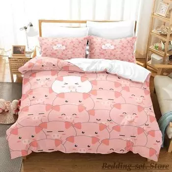 Pink Pig Bedding Set Single Twin Full Queen King Size Bed Set Aldult Kid Bedroom Duvetcover Sets Anime parure de lit Bed 70x133cm 2pcs