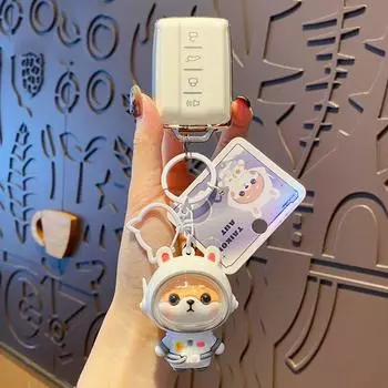 Pink Pig White Rabbit Doll Car Key Ring Exquisite Bag Pendant Fortune Shiba Inu Key Chain Couple розовый