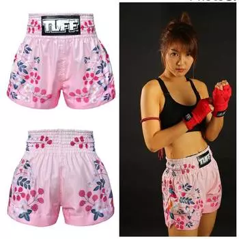 Pink Plum Blossom Nightingale Bird Muay Thai Tuff MMA Kickboxing Boxing Shorts Retro Vintage Pants Print 3D Elastic Martial Art Training Fitness Gym