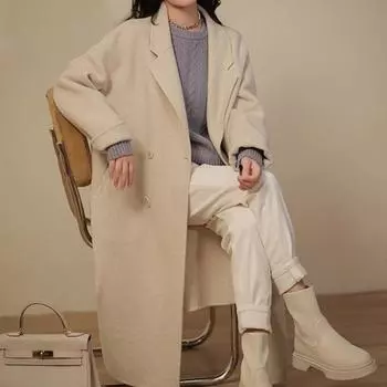 Pink plush coat women s long 2024 autumn and winter new small Korean over-the-knee woolen coat S розовый