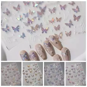Pink Purple Bronzing Butterfly Nail Decals White Stars Butterfly Nail Decorations Nail Salon M250