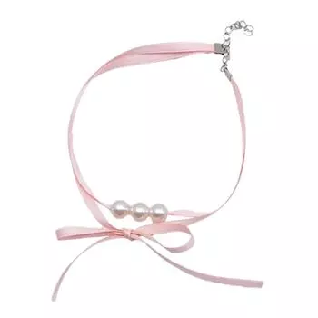 Pink Ribbon Butterfly Necklace Bowknot Pendant Neckchain Adjustable Choker Double Layer Collarbone Chain Gifts for Women
