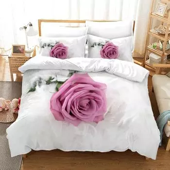 Pink Rose Bedding Set Fashion Romantic Home Textile Single Double Size For Couple Woman Girls Bedroom Decor Flowers Duvet Cover 70x133cm 2pcs