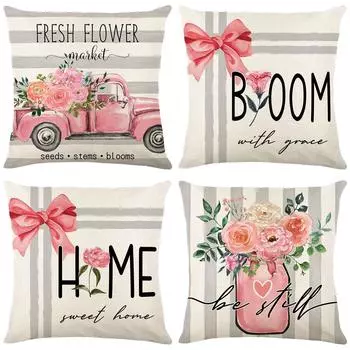 Pink Rose Pillow Cover Living Room Sofa Cushion Cover Bedroom Pillow Cover 45*45cm JYM294-1