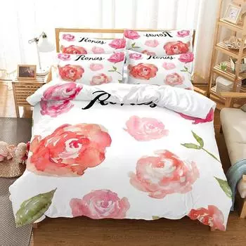 Pink Rose Print Bedding Duvet Cover Set 3d Digital Printing Bed Linen Fashion Design Comforter Cover Bedding Sets Bed Set Uk Single 135x200cm
