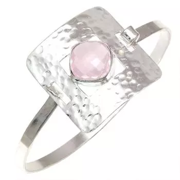 Pink Rose Quartz Gemstone Handmade Silver Jewelry Cuff Bracelets 7 Adjustable
