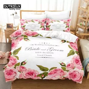 Pink Roses Duvet Cover Set, Fashion Bedding Set, Soft Comfortable Breathable Duvet Cover, For Bedroom Guest Room Decor EU single(135x200cm)
