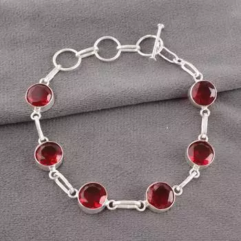 Pink Rubellite Gemstone 925 Stamped Silver Jewelry Handmade Round Stone Bracelet RB-14-15