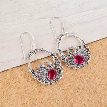 Pink Rubellite Gemstone 925 Sterling Silver Jewelry Drop/Dangle Earrings 1.64 CE-2-13