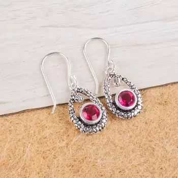 Pink Rubellite Gemstone 925 Sterling Silver Jewelry Handmade Earrings 1.38 CE-3-1