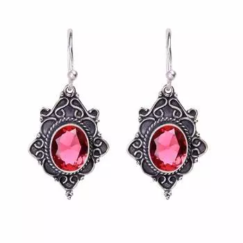 Pink Rubellite Tourmaline 925 Sterling Silver Earring V834, Pink Earring, Oval Earring, Valentin s Day Gift, Gift For Her, Birthday Gift, Handmade Jew