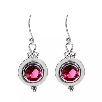 Pink Rubellite Tourmaline 925 Sterling Silver Earring V3744, Pink Earring, Round Earring, Valentin s Day Gift, Gift For Her, Birthday Gift, Handmade J