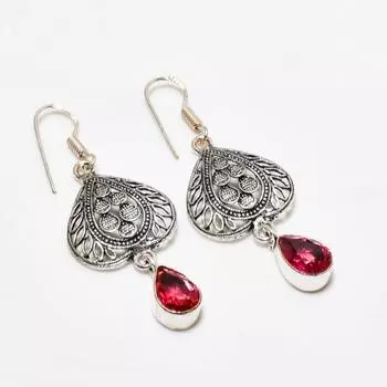 Ювелирные серьги ручной работы с розовым рубиллитом, посеребренные 925 пробы, 2,27 дюйма