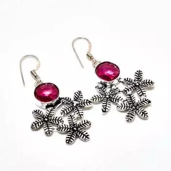 Ювелирные серьги ручной работы с розовым рубиллитом, посеребренные 925 пробы, 1,96 дюйма