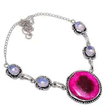 Ювелирные изделия из розового солнечного кварца, серебряное ожерелье ручной работы из драгоценных камней 925 пробы, 18 дюймов K4q07 розовый