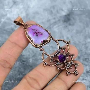 Pink Solar Quartz Stone Copper Wife Gift Electroformed Birthday Pendant Jewelry VP-8