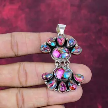 Pink Spiny Oyster Handmade Gemstone Pendant, 925 Solid Sterling Silver Pendant Antique Jewelry, For Engagement Gift 2.44 Inches