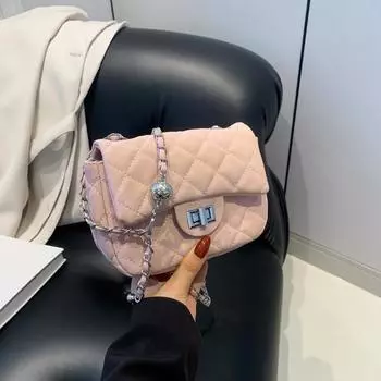 Pink square bag women s 2025 spring and summer fashion fragrant diamond chain bag versatile shoulder messenger bag чёрный
