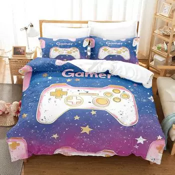 Pink Star Gamepad pattern Bedding Set Twin Full Size Comforter Sets Bed Sheets Set Bedding Set Bedroom For Home Decor for girls EU Single 135x200cm