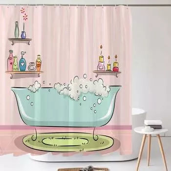 Pink Striped Girl Print 3D Shower Curtain Romantic Polyester Bathroom Curtain Anti-slip Bath Mat Set Toilet Rugs Carpet Decor 120X180cm
