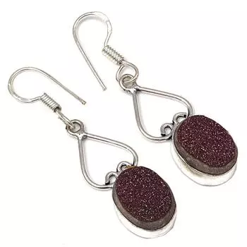Pink Sunshine Drusy Gemstone Handmade Silver Jewelry Earrings 1.5