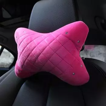 Pink Super Plush Car Neck Pillow Crystal Auto Bone-Shaped Headrest Seat Support Waist Pillows Car Interior Accessories Women