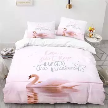 Pink Swan Duvet Cover Cute Animals Print Bedding Set Romantic Eiffel Tower Beach Shells Quilt Cover Twin For Girls Teens Decor EU single(135x200cm)