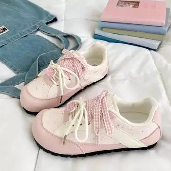Pink sweet round head lace-up little white shoes women s autumn new pair of shoelaces casual shoes student fashion board shoes 35