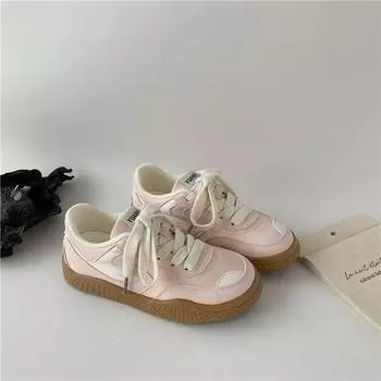 Pink thick baseplate shoes women s autumn new niche design sports and leisure student white shoes 35