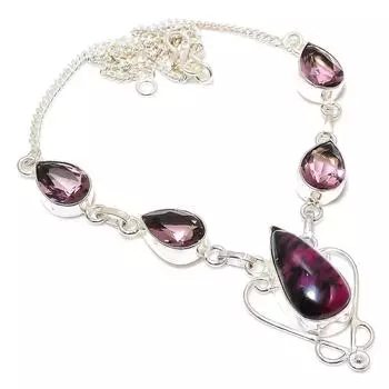 Pink Thulite, Amethyst Gemstone 925 Sterling Silver Jewelry Necklace 18 f2m36 розовый