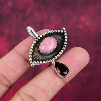 Розовый тулит, гранатовое ожерелье с подвеской из драгоценного камня, серебряные украшения 925 пробы, антикварные подвески ручной работы, подарок для матери 1.96 Inches розовый