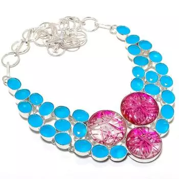 Pink Tourmalated Rutile Quartz 925 Sterling Silver Jewelry Necklace 18 MQ-1224 18 синий