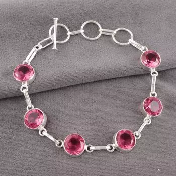 Pink Tourmaline Gemstone 925 Sterling Silver Handmade Bracelet Stylish Jewelry RB-14-11