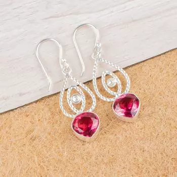 Pink Tourmaline Gemstone 925 Sterling Silver Jewelry Drop/Dangle Earrings 2.00 EE-32-18