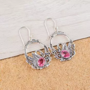 Pink Tourmaline Gemstone 925 Sterling Silver Jewelry Handmade Earrings 1.64 CE-2-1
