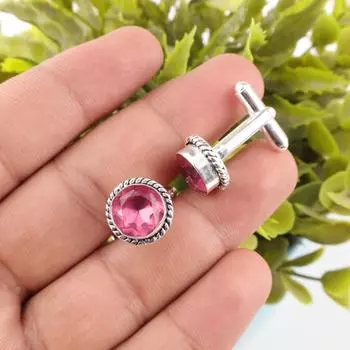 Pink Tourmaline Gemstone 925 Sterling Silver Jewelry HandCrafted Cufflinks 0.51 CL-3-16