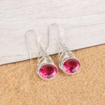Pink Tourmaline Gemstone 925 Sterling Silver Jewelry Drop/Dangle Earrings 1.64 CE-1-18