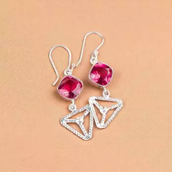 Pink Tourmaline Gemstone 925 Sterling Silver Jewelry Handcrafted Earrings 2.00 EE-45-17