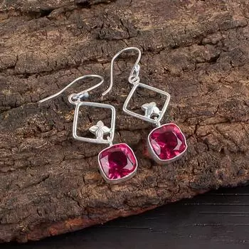 Pink Tourmaline Gemstone 925 Sterling Silver Jewelry Handmade Earrings 1.70 EE-10-18