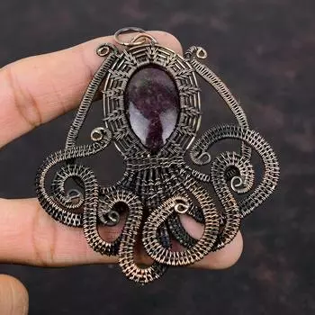 Pink Tourmaline Pendant Copper Wire Wrapped Pendant Octopus Pendant Copper Wire Wrap Jewelry Gemstone Pendant Handmade Jewelry Gift For Him