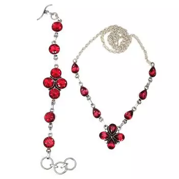 Pink Tourmaline Quartz Gemstone Jewelry Necklace Set 18-20