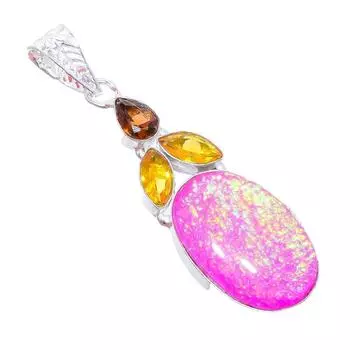 Pink Triplet Fire Opal, Citrine 925 Sterling Silver Jewelry Pendant 2.8 AH-3242 2.17 розовый