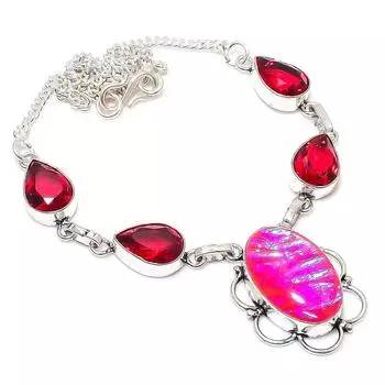 Ювелирное ожерелье из серебра 925 пробы с розовым триплетным опалом и гранатом, 18 дюймов K6Z81 розовый