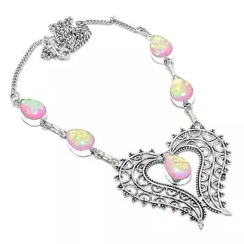 Pink Triplet Opal Gemstone 925 Sterling Silver Jewelry Necklace 18 g9J88 розовый