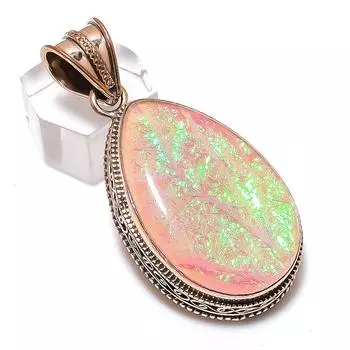 Pink Triplet Opal Gemstone Handmade Copper Jewelry Pendant 2.17 v0o23